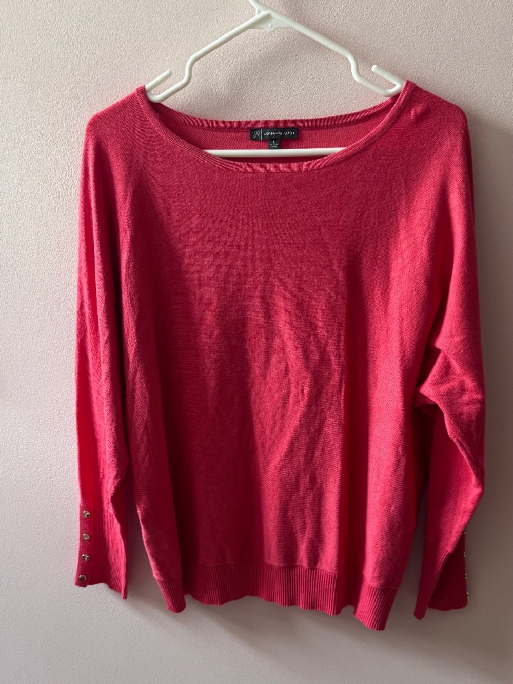 Adrianna Papell Coral Sweater with Gold Buttons on Sleeves - Large